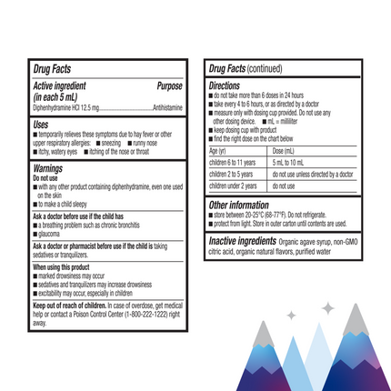 Nutrition facts for KinderMed Kids' Allergy.