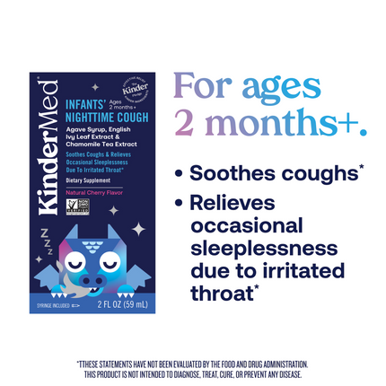 For ages 2+months. Soothes coughs. Relieves occasional sleeplessness due to irritated throat.