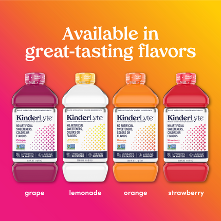 KinderLyte is also available in the flavors Grape, Lemonade, Orange and Strawberry.