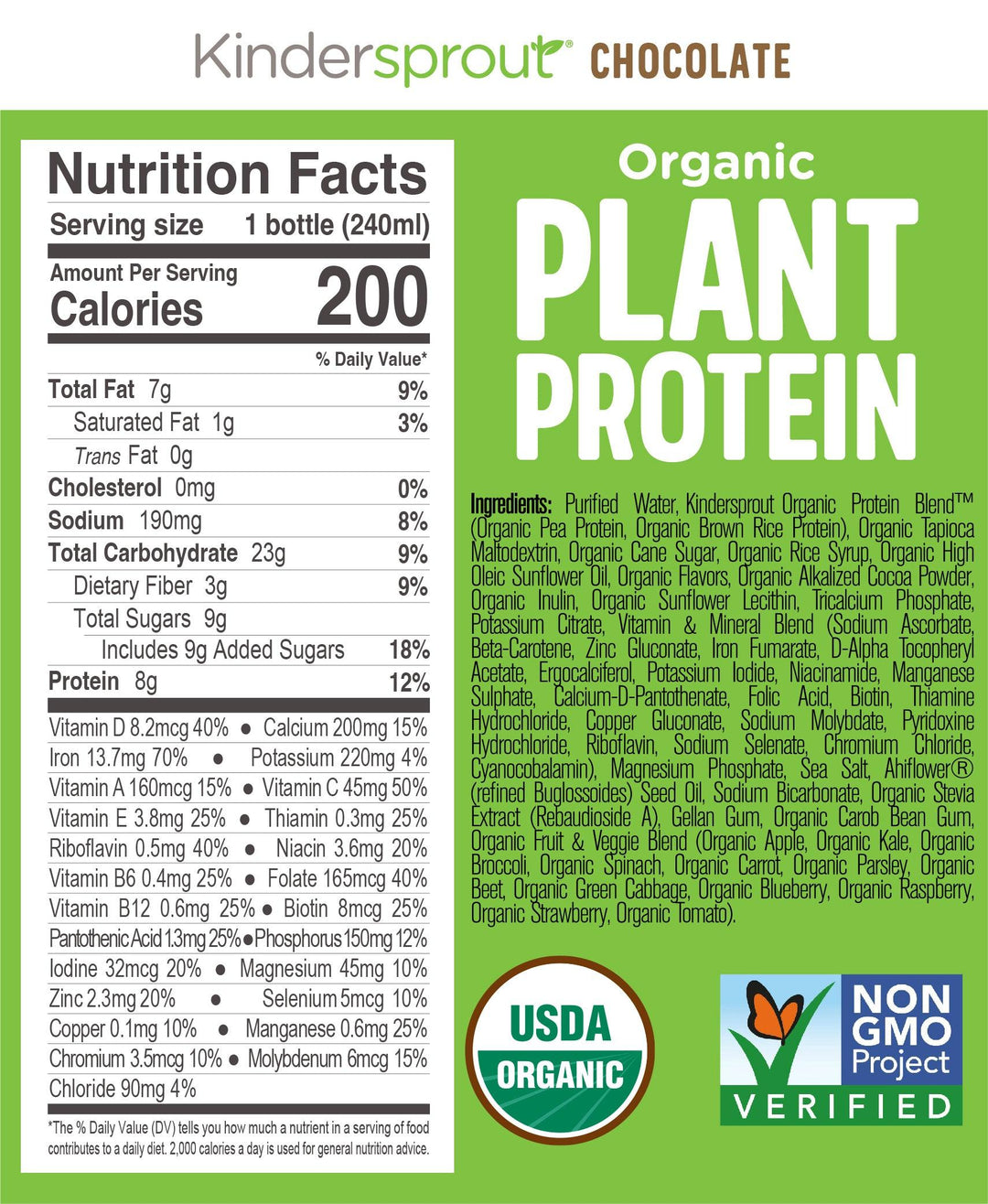 Kindersprout Organic Plant-Based Protein Nutrition Drink Kids Chocolate Kinderlyte