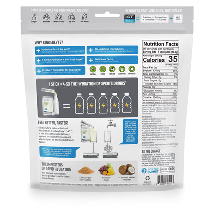 3D rendering of the back of a KinderLyte® 16ct Powder bag.